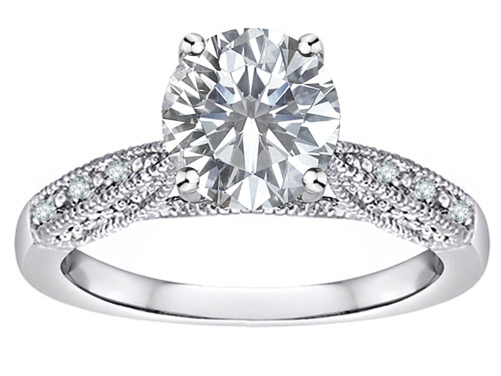 Star K Round 7mm Genuine White Topaz Antique Vintage Style Solitaire Engagement Promise Ring