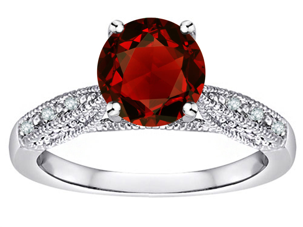 Star K Round 7mm Genuine Garnet Antique Vintage Style Solitaire Engagement Promise Ring