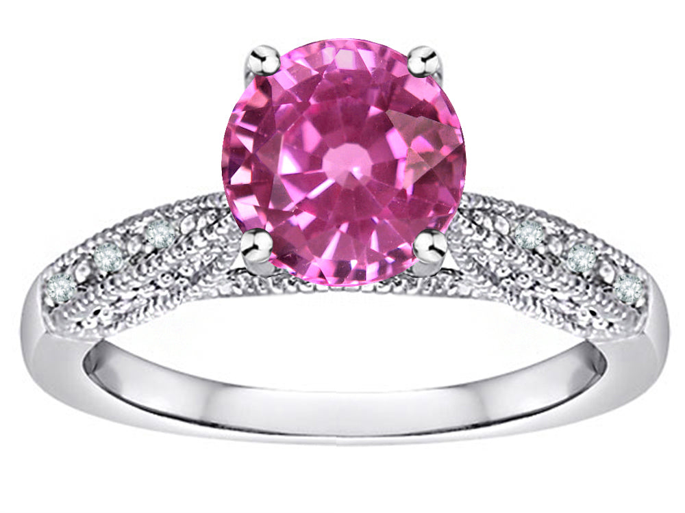 Star K Round 7mm Created Pink Sapphire Antique Vintage Style Solitaire Engagement Promise Ring