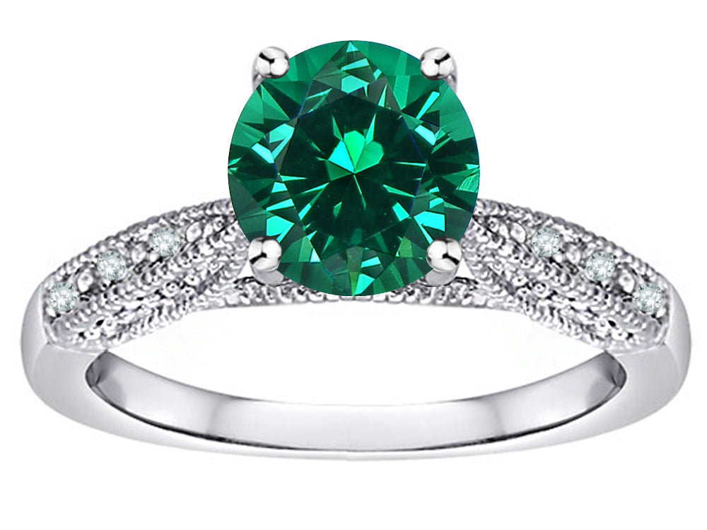 Star K Round 7mm Simulated Emerald Antique Vintage Style Solitaire Engagement Promise Ring
