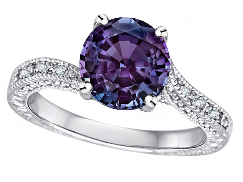 Star K Antique Vintage Style Round 7mm Simulated Alexandrite Solitaire Engagement Promise Ring