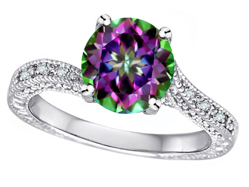 Star K Antique Vintage Style Round 7mm Mystic Topaz Solitaire Engagement Promise Ring