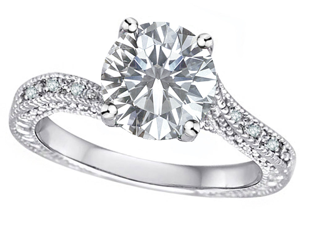 Star K Antique Vintage Style Round 7mm Genuine White Topaz Solitaire Engagement Promise Ring