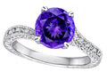 Star K Antique Vintage Style Round 7mm Genuine Amethyst Solitaire Engagement Promise Ring