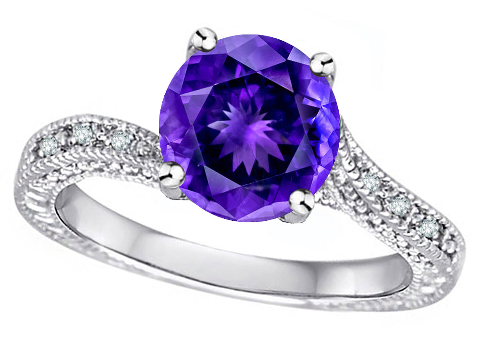 Star K Antique Vintage Style Round 7mm Genuine Amethyst Solitaire Engagement Promise Ring