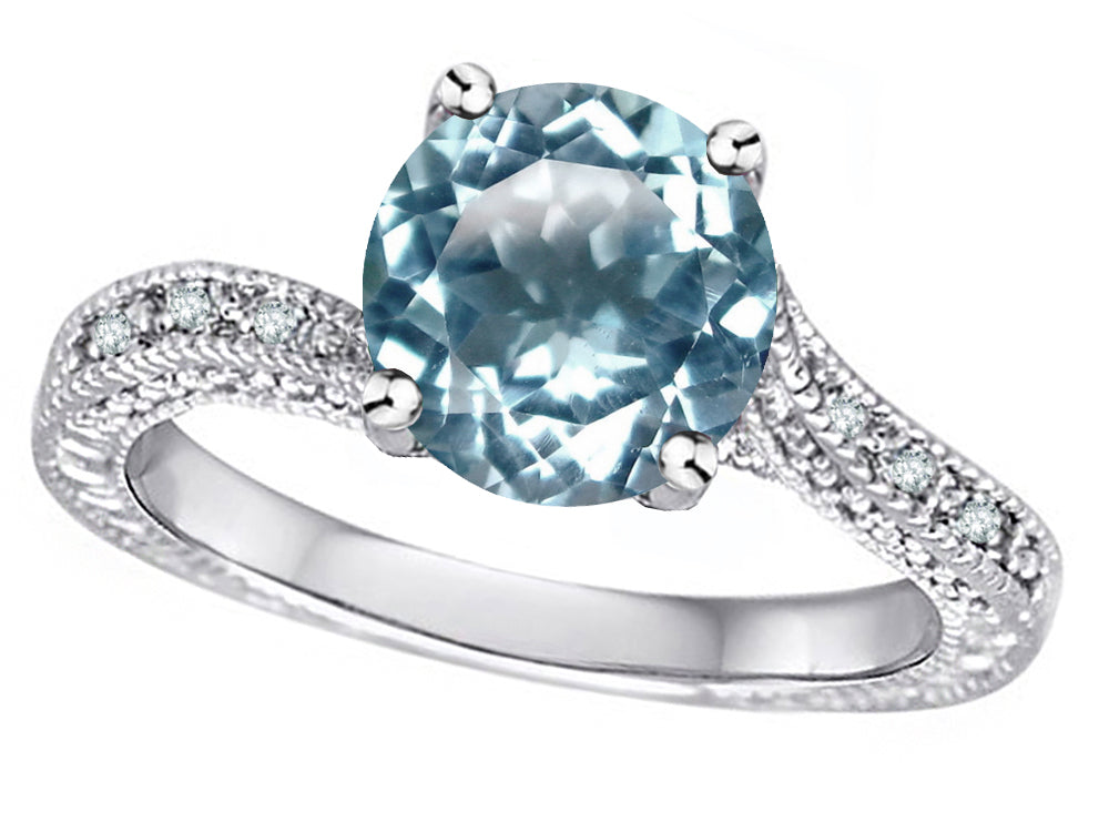 Star K Antique Vintage Style Round 7mm Genuine Sky Blue Topaz Solitaire Engagement Promise Ring