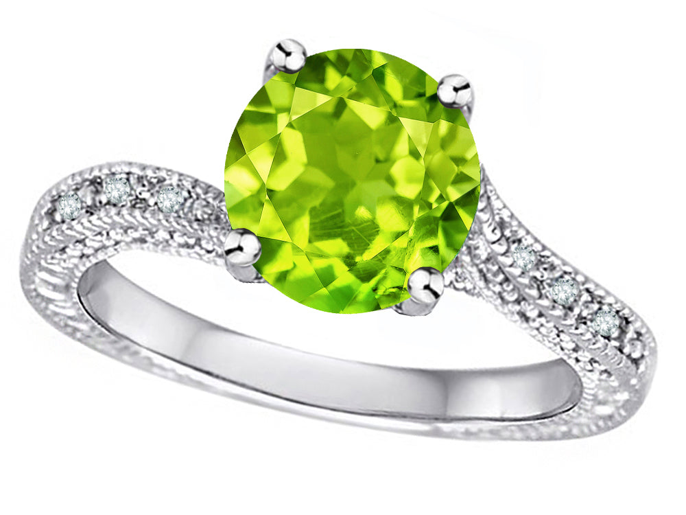 Star K Antique Vintage Style Round 7mm Genuine Peridot Solitaire Engagement Promise Ring