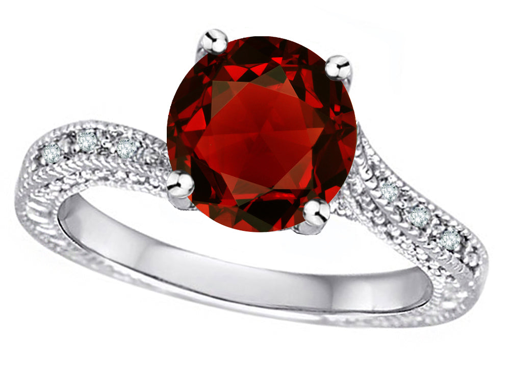 Star K Antique Vintage Style Round 7mm Genuine Garnet Solitaire Engagement Promise Ring