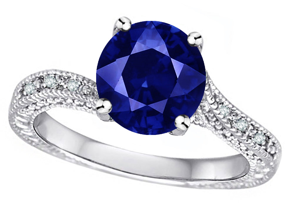 Star K Antique Vintage Style Round 7mm Created Sapphire Solitaire Engagement Promise Ring