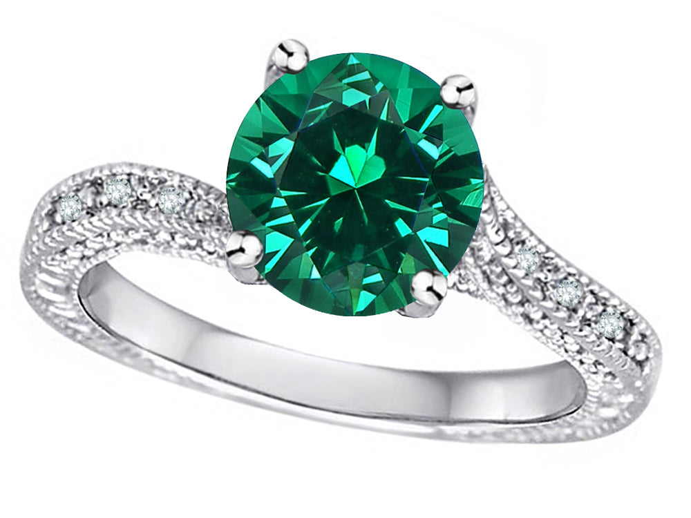 Star K Antique Vintage Style Round 7mm Simulated Emerald Solitaire Engagement Promise Ring