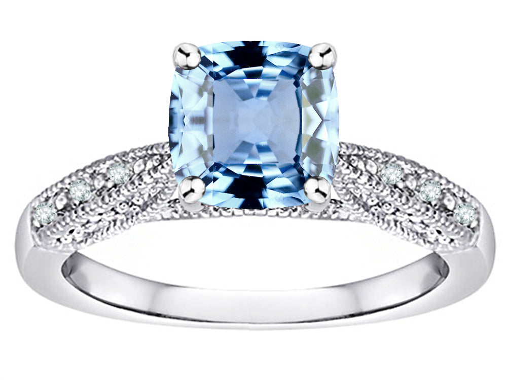 Star K Cushion-Cut 7mm Simulated Aquamarine Antique Vintage Style Solitaire Engagement Promise Ring