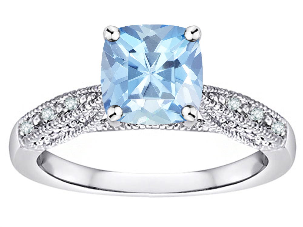 Star K Cushion-Cut 7mm Genuine Sky Blue Topaz Antique Vintage Style Solitaire Engagement Promise Ring