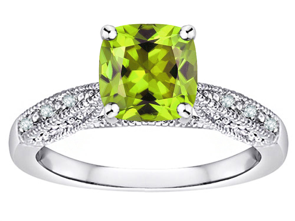 Star K Cushion-Cut 7mm Genuine Peridot Antique Vintage Style Solitaire Engagement Promise Ring
