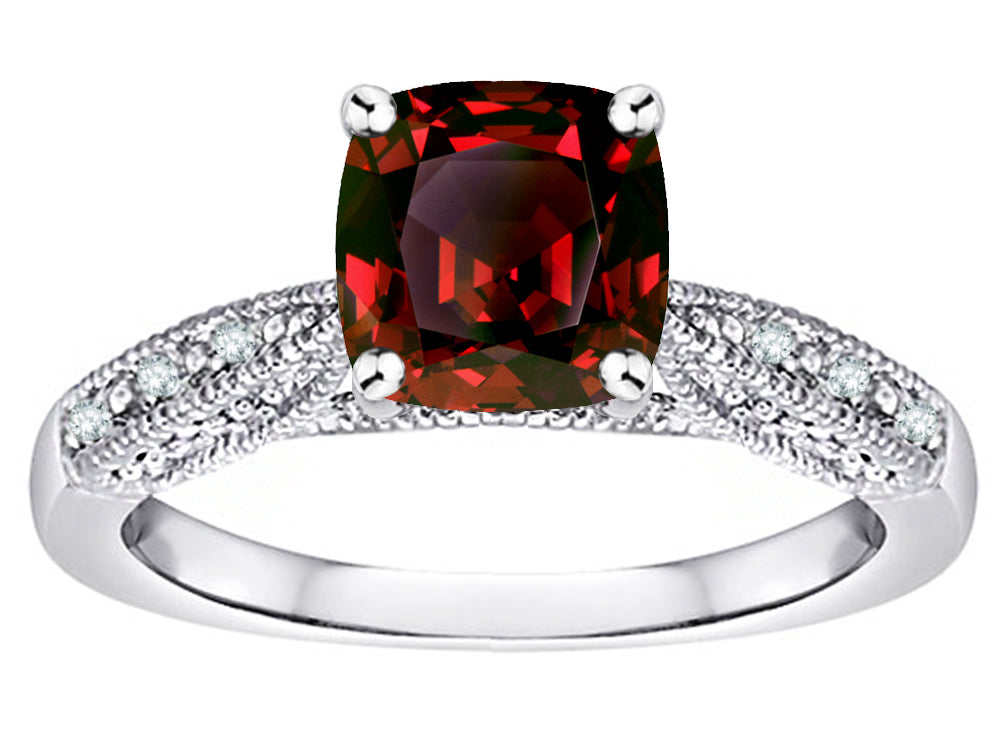 Star K Cushion-Cut 7mm Genuine Garnet Antique Vintage Style Solitaire Engagement Promise Ring