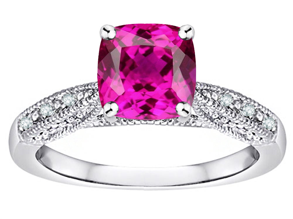 Star K Cushion-Cut 7mm Simulated Pink Tourmaline Antique Vintage Style Solitaire Engagement Promise Ring