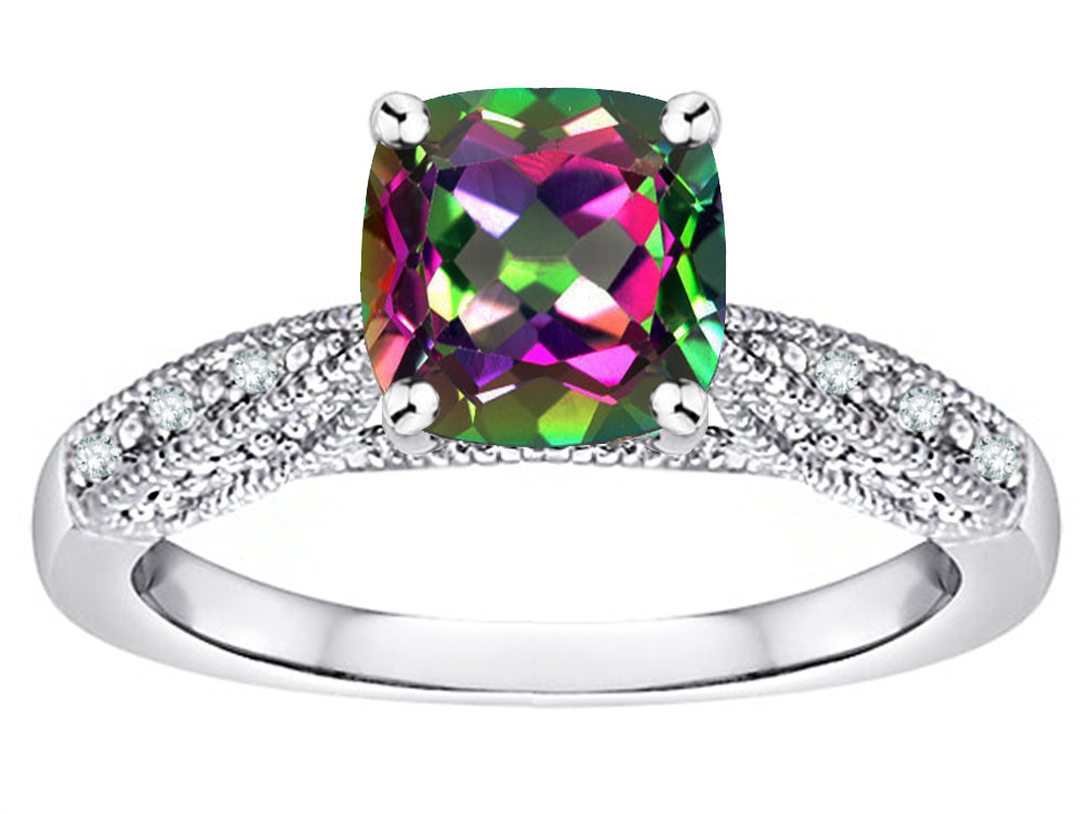 Star K Cushion-Cut 7mm Rainbow Mystic Topaz Antique Vintage Style Solitaire Engagement Promise Ring