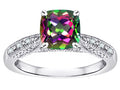 Star K Cushion-Cut 7mm Rainbow Mystic Topaz Antique Vintage Style Solitaire Engagement Promise Ring