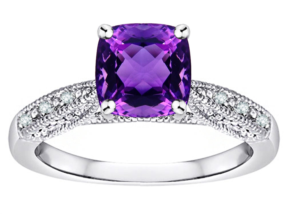 Star K Cushion-Cut 7mm Genuine Amethyst Antique Vintage Style Solitaire Engagement Promise Ring