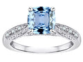 Star K Cushion-Cut 7mm Simulated Aquamarine Antique Vintage Style Solitaire Engagement Promise Ring