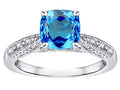Star K Cushion-Cut 7mm Genuine Blue Topaz Antique Vintage Style Solitaire Engagement Promise Ring