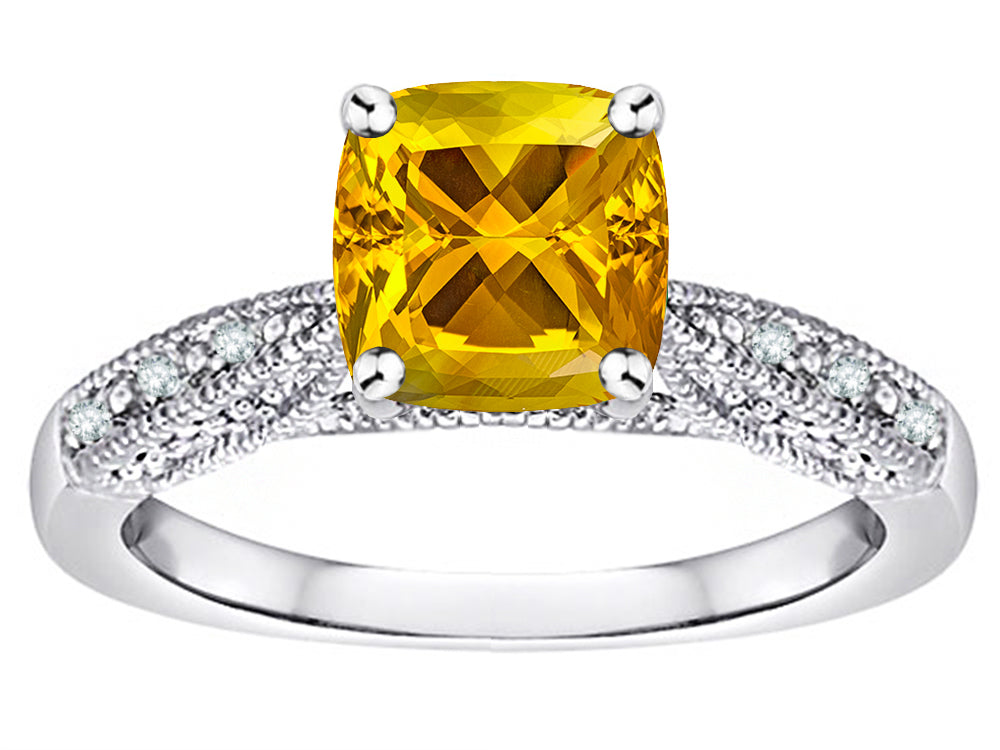 Star K Cushion-Cut 7mm Genuine Citrine Antique Vintage Style Solitaire Engagement Promise Ring