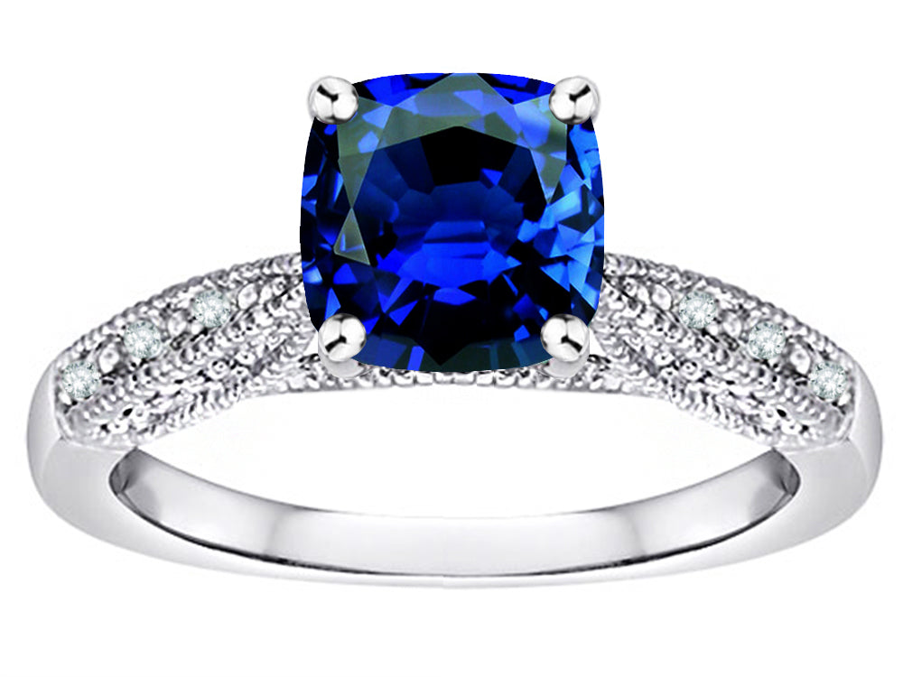 Star K Cushion-Cut 7mm Created Sapphire Antique Vintage Style Solitaire Engagement Promise Ring
