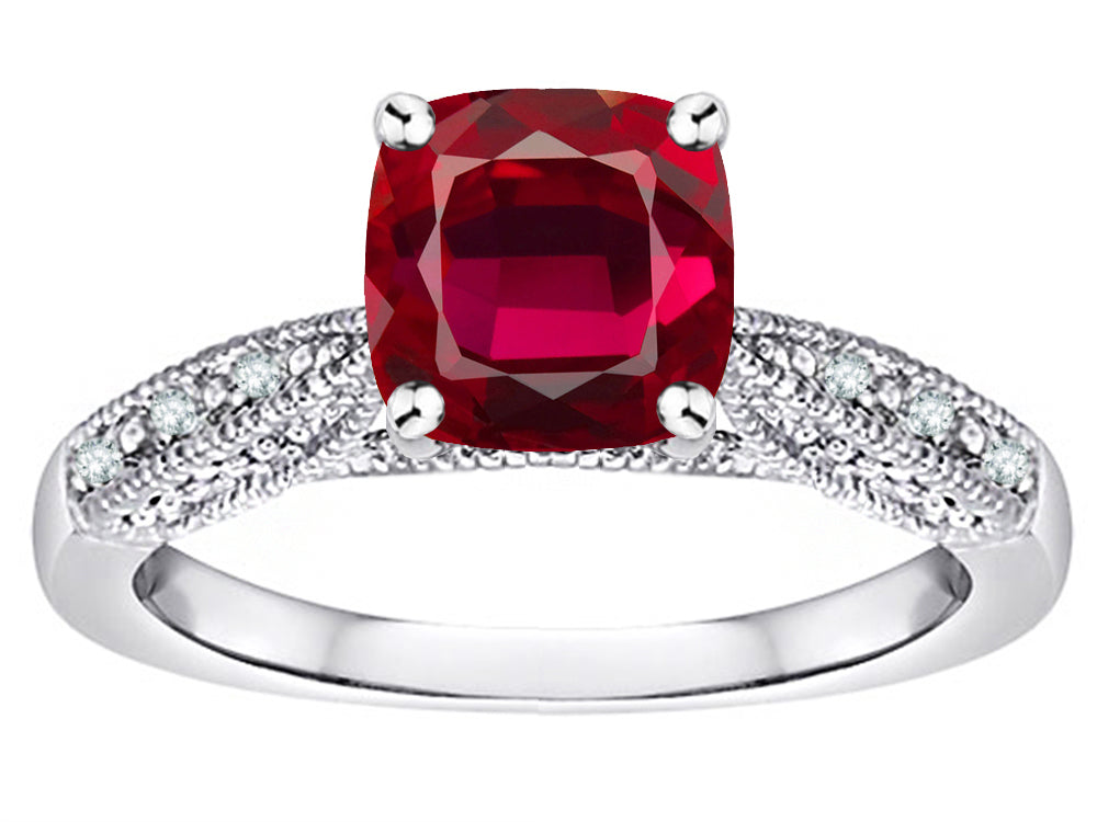 Star K Cushion-Cut 7mm Created Ruby Antique Vintage Style Solitaire Engagement Promise Ring