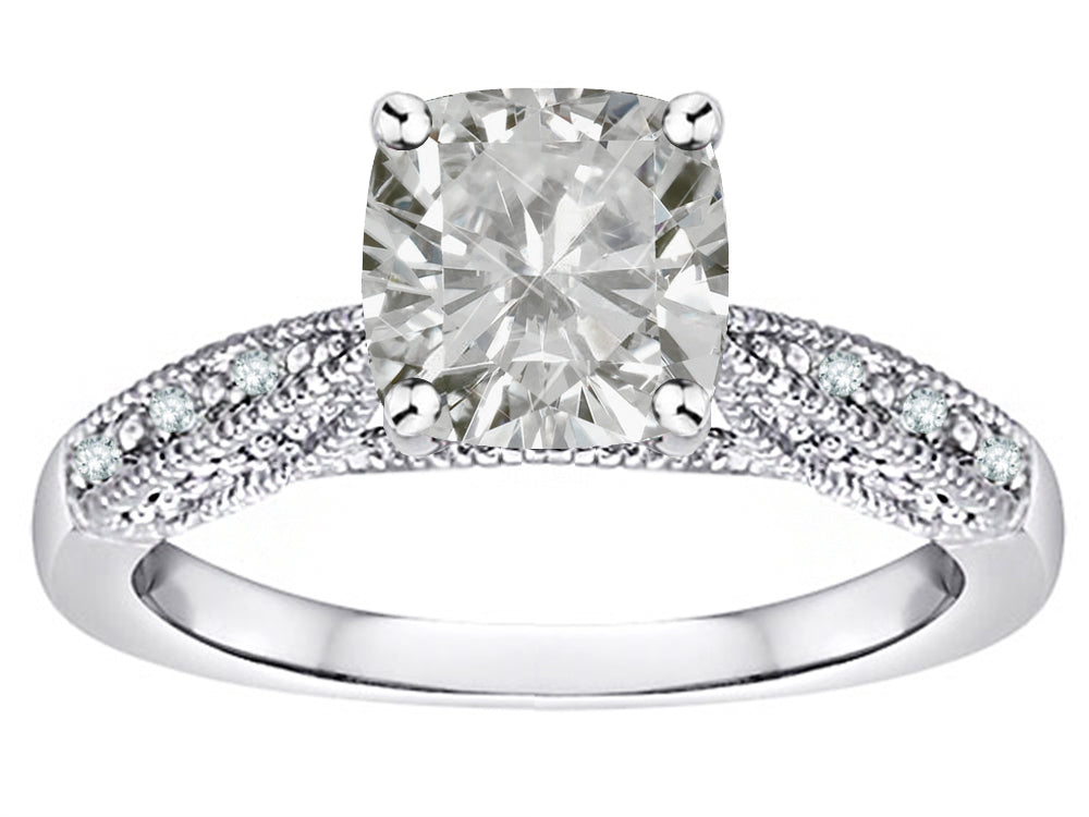 Star K Cushion-Cut 7mm Genuine White Topaz Antique Vintage Style Solitaire Engagement Promise Ring