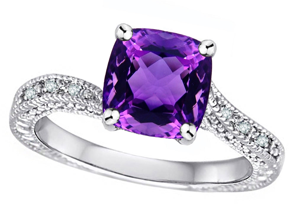 Star K Antique Vintage Style Cushion-Cut 7mm Genuine Amethyst Solitaire Engagement Promise Ring