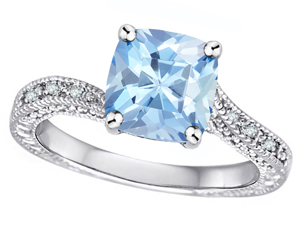 Star K Antique Vintage Style Cushion-Cut 7mm Genuine Sky Blue Topaz Solitaire Engagement Promise Ring