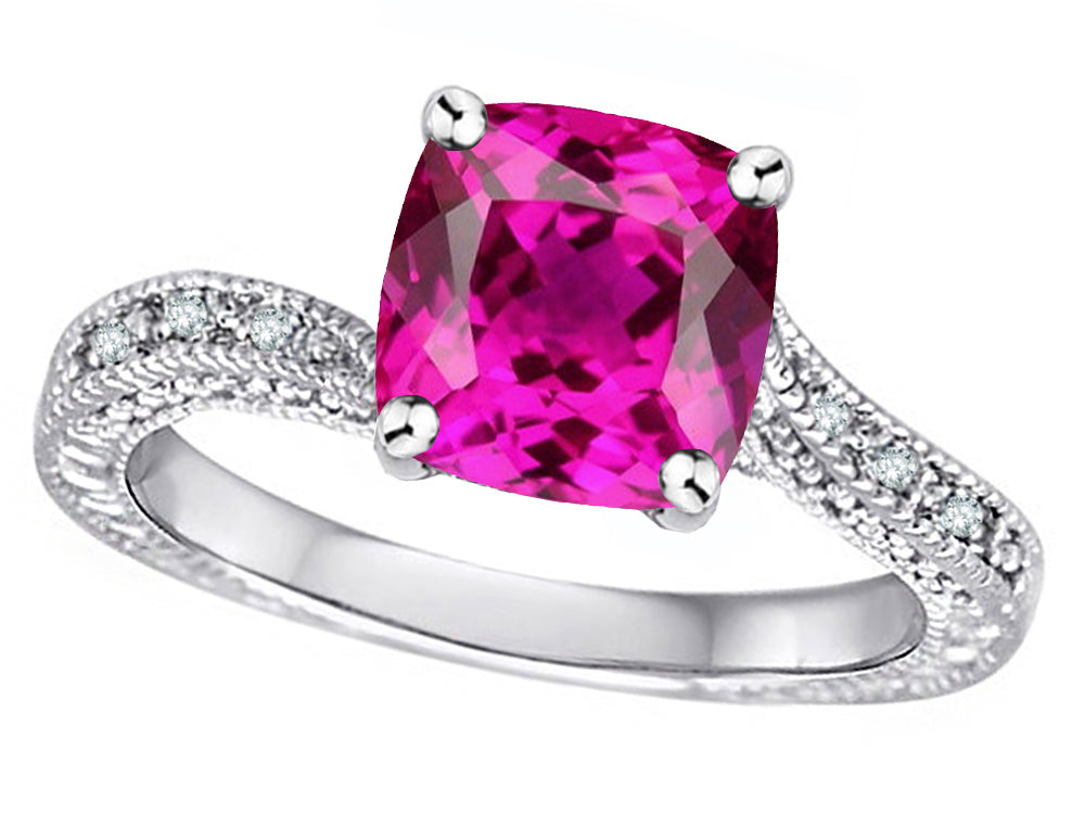 Star K Antique Vintage Style Cushion-Cut 7mm Simulated Pink Tourmaline Solitaire Engagement Promise Ring