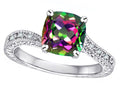 Star K Antique Vintage Style Cushion-Cut 7mm Rainbow Mystic Topaz Solitaire Engagement Promise Ring