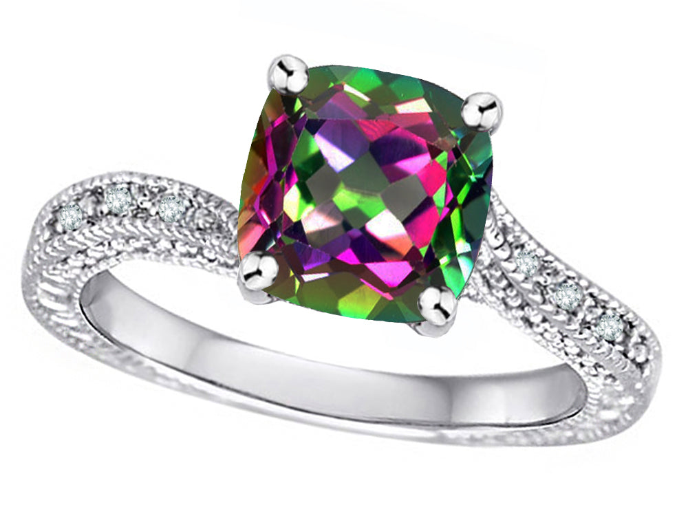 Star K Antique Vintage Style Cushion-Cut 7mm Rainbow Mystic Topaz Solitaire Engagement Promise Ring
