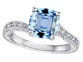 Star K Antique Vintage Style Cushion-Cut 7mm Simulated Aquamarine Solitaire Engagement Promise Ring