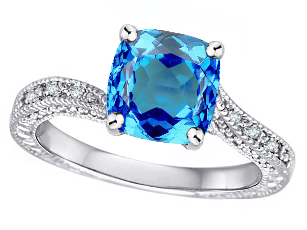 Star K Antique Vintage Style Cushion-Cut 7mm Genuine Blue Topaz Solitaire Engagement Promise Ring