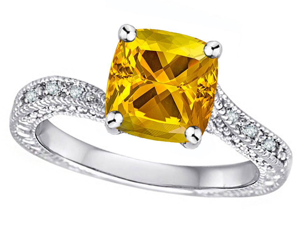 Star K Antique Vintage Style Cushion-Cut 7mm Genuine Citrine Solitaire Engagement Promise Ring