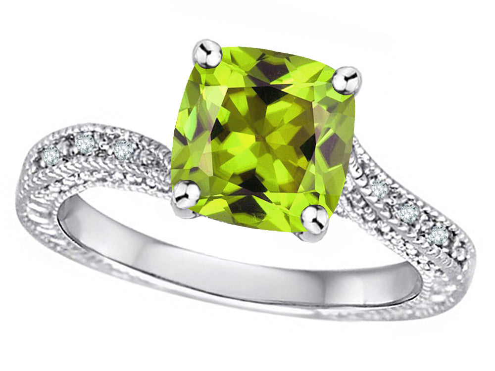 Star K Antique Vintage Style Cushion-Cut 7mm Genuine Peridot Solitaire Engagement Promise Ring