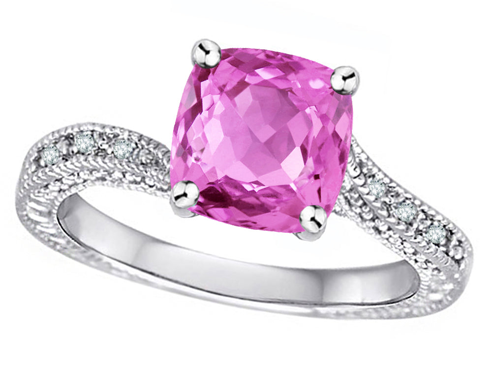 Star K Antique Vintage Style Cushion-Cut 7mm Created Pink Sapphire Solitaire Engagement Promise Ring