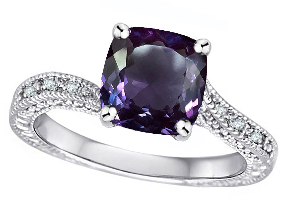 Star K Antique Vintage Style Cushion-Cut 7mm Simulated Alexandrite Solitaire Engagement Promise Ring