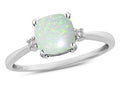 Star K 7mm Cushion-Cut Genuine Opal Classic three 3 stone Engagement Promise Ring