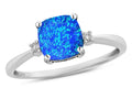 Star K 7mm Cushion-Cut Created Blue Opal Classic three 3 stone Engagement Promise Ring