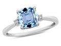 Star K 7mm Cushion-Cut Simulated Aquamarine Classic three 3 stone Engagement Promise Ring