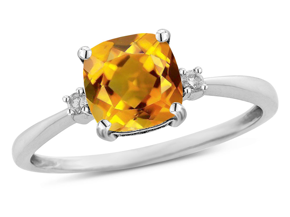 Star K 7mm Cushion-Cut Genuine Citrine Classic three 3 stone Engagement Promise Ring