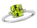Star K 7mm Cushion-Cut Genuine Peridot Classic three 3 stone Engagement Promise Ring