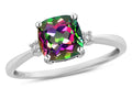 Star K 7mm Cushion-Cut Rainbow Mystic Topaz Classic three 3 stone Engagement Promise Ring