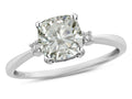 Star K 7mm Cushion-Cut Genuine White Topaz Classic three 3 stone Engagement Promise Ring