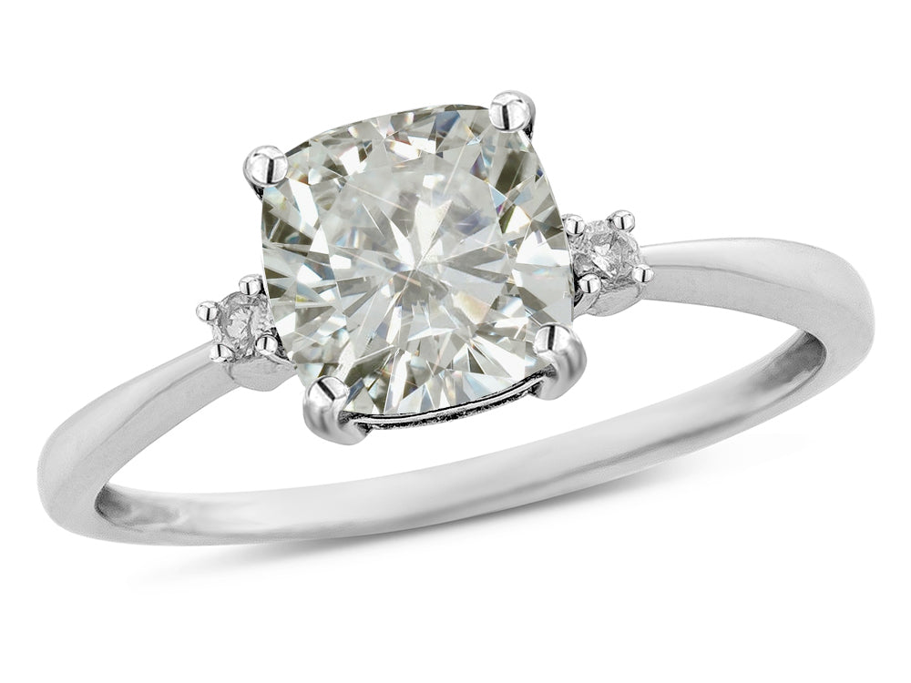 Star K 7mm Cushion-Cut Genuine White Topaz Classic three 3 stone Engagement Promise Ring