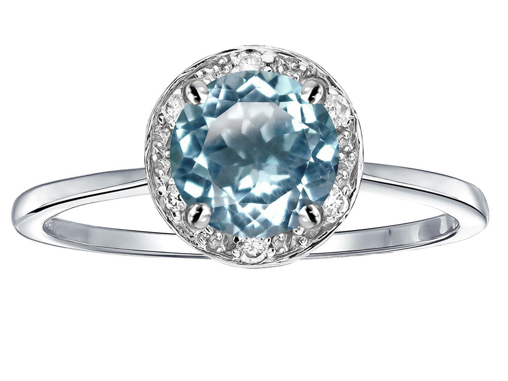Star K 7mm Round Genuine Sky Blue Topaz Classic Halo Engagement Promise Ring