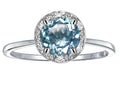 Star K 7mm Round Genuine Sky Blue Topaz Classic Halo Engagement Promise Ring