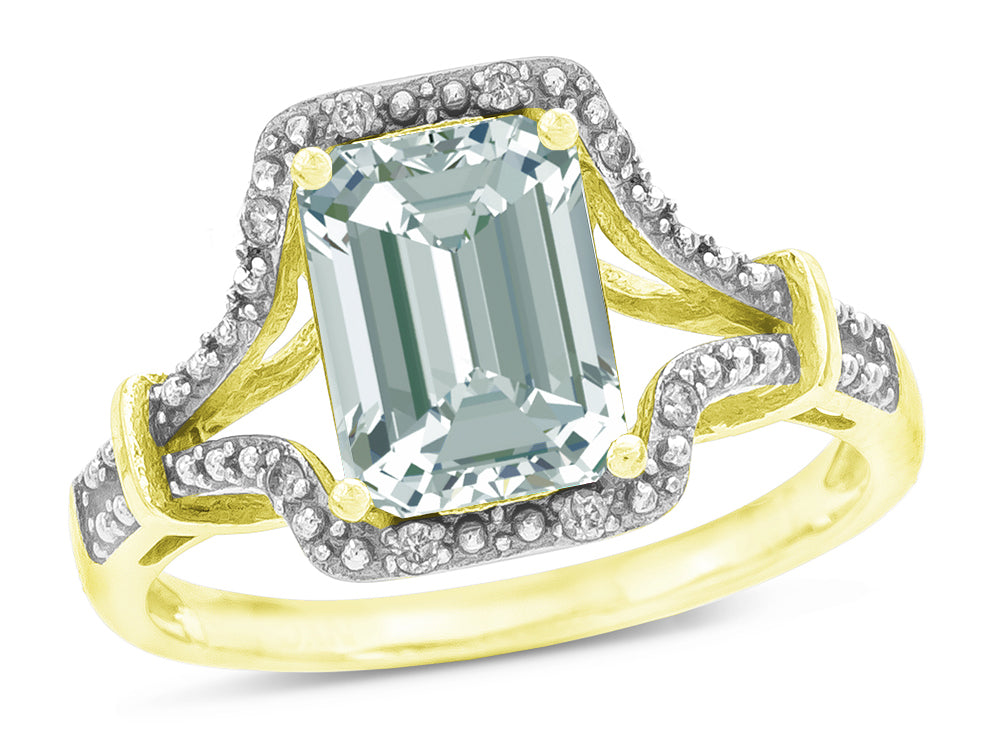 Star K Octagon Emerald Cut 8x6 Genuine Aquamarine Vintage Look Split Shank Ring